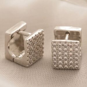 Argola Quadrada Zirconias Em Prata