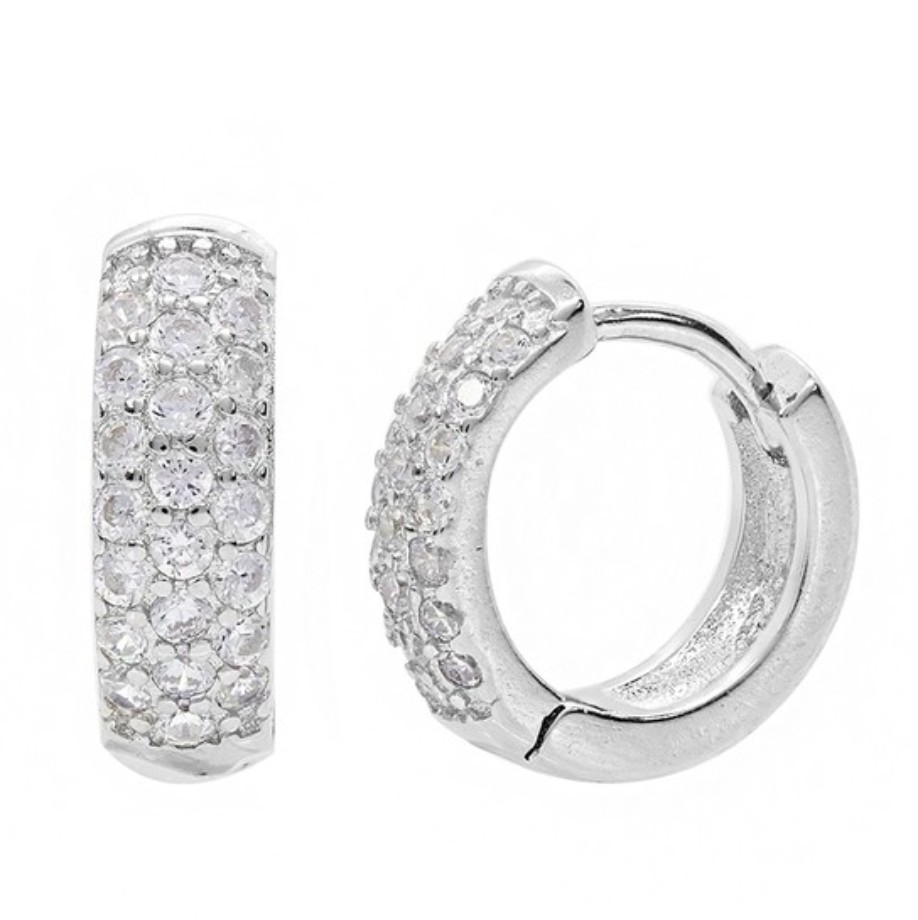 Argola Redonda Zirconias Em Prata